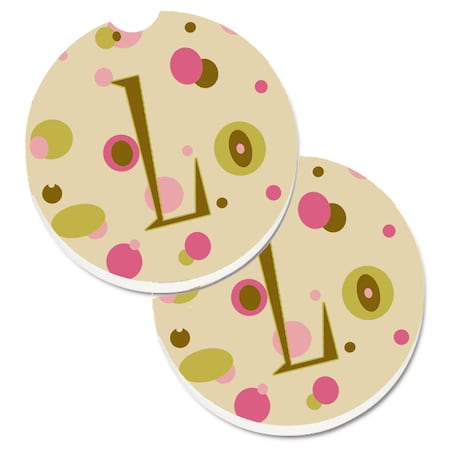 Carolines Treasures Letter L Initial Monogram Tan Dots Set of 2 Cup Holder Car Coaster CJ1004-LCARC